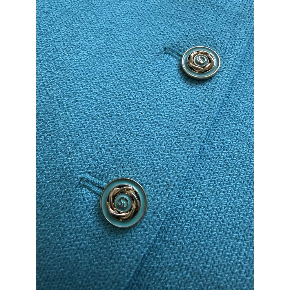 St. John Size 4 Knit 2pc Pant Suit Set Turquoise blue Jacket and Trousers - Picture 16 of 16